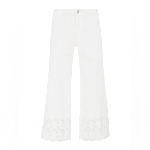 ❌Sold on eBay❌Cinq a Sept Floral Eyelet Amelia Wide Leg Denim Pant in White - Picture 7 of 7